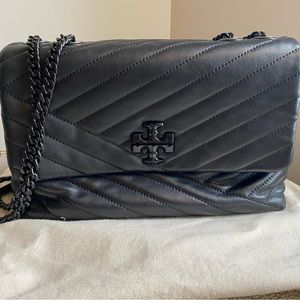 Tory Burch larger black leather Kira Chevron bag with black hardware